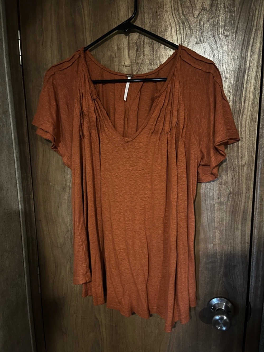 Free People Rust Burnt Orange V-Neck Short Sleeve Tunic
